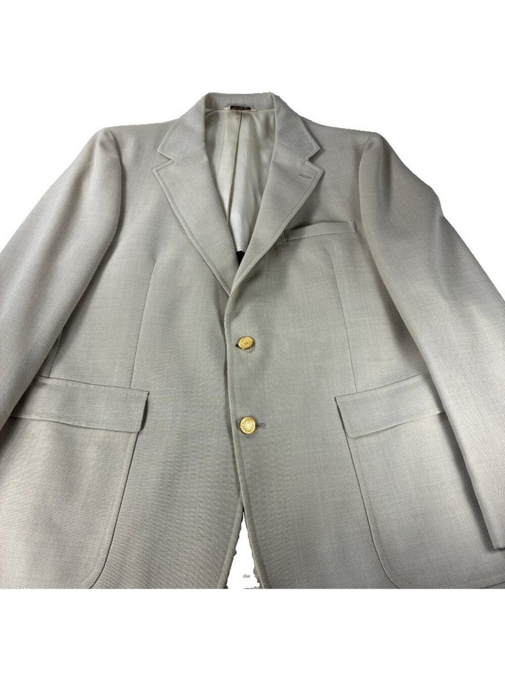 VTG Botany 500 Blazer 44 Mens Beige Hopsack Gold Crest Button 70s USA Tan Cream